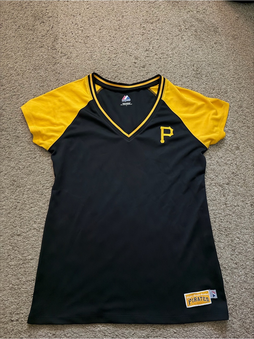 Majestic Black and Yellow V-Neck Athletic Top